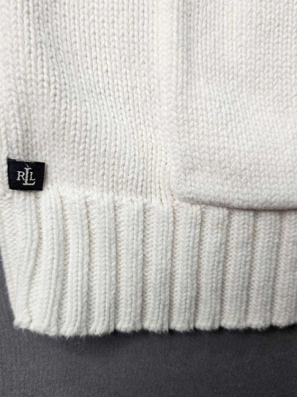 Lauren Ralph Lauren Cotton Shawl Collar Cardigan Sweater XL Cream Pockets - Picture 6 of 7